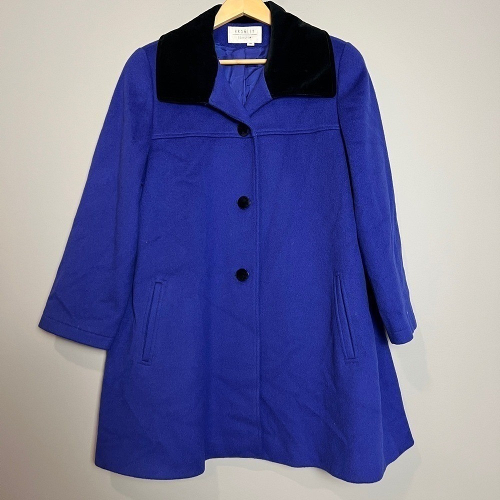 Princess Royalcore Swing Women's‎ Blue Wool Coat Velvet Collar Size 10